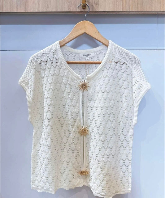 Gilet crochet avec broches soleil ☀️